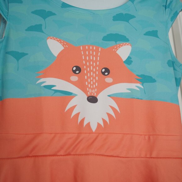 Fox Print Girls Dress for Kids Orange and Blue with Printed Tail Sz Girls 12 - Picture 4 of 10